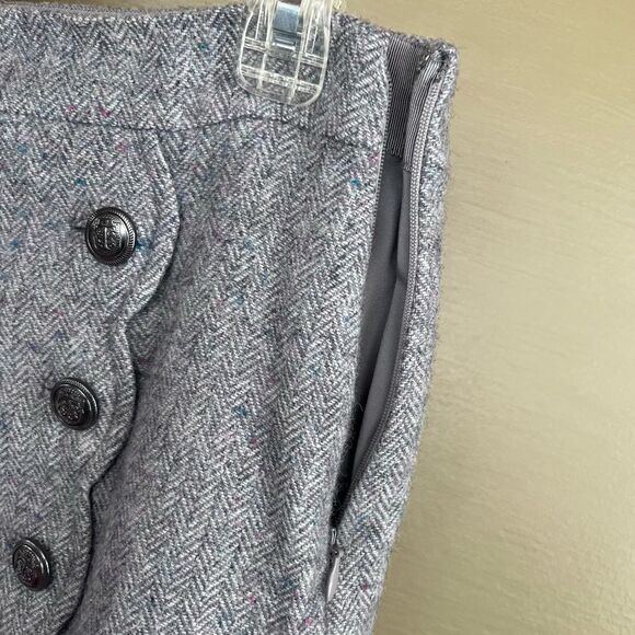 Talbots Petites Herringbone Wool Blend Skirt Gray Faux Wrap Scallop 6P - Picture 5 of 9